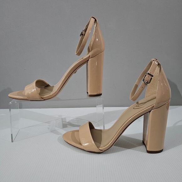 NEW Sam Edelman Yaro Block Heel Sandal Beige Blush Patent Size 10 WIDE WIDTH - Picture 2 of 14